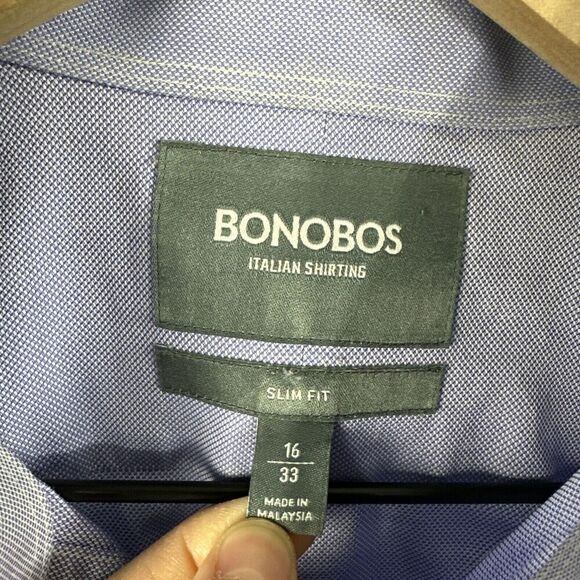 Bonobos Italian Shirting Slim Fit Blue Button Up Dress Shirt Mens Size 16/33 - Picture 3 of 12